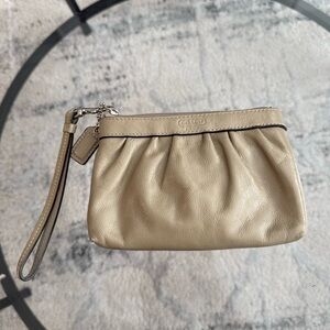 Coach Neutral Taupe Leather Wristlet Clutch